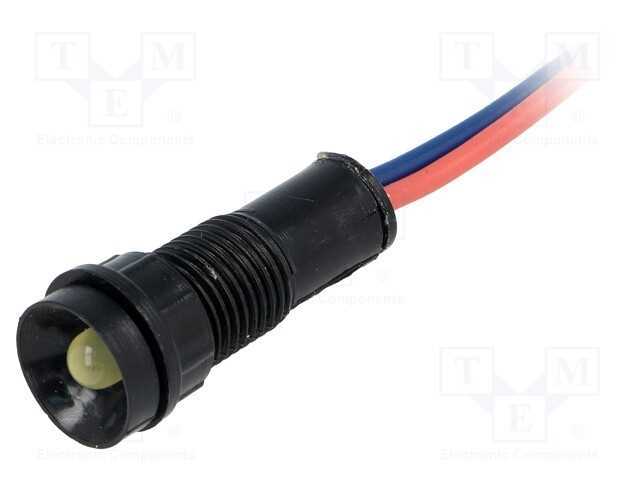 Luz indicadora: LED, côncavo, amarela, 12VDC, 12V.