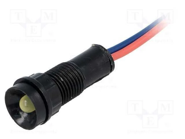 Luz indicadora: LED, côncavo, amarela, 12VDC, 12V.
