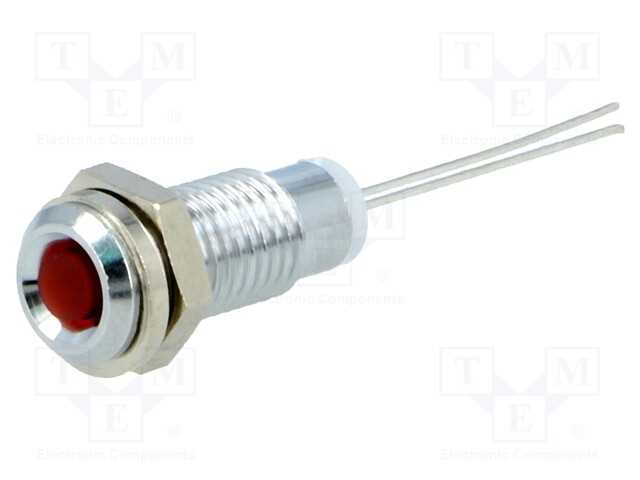 Luz indicadora: LED, convexa, vermelho, 6mm, para.