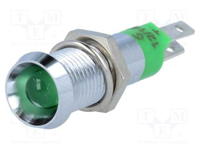 Luz indicadora: LED, côncavo, verde, 12÷14VDC, 8,.