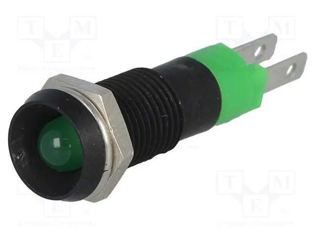 Luz indicadora: LED, côncavo, verde, 24÷28VDC, 8,.