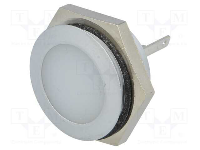 Luz indicadora: LED, plana, branco, 24÷28VDC, 22m.