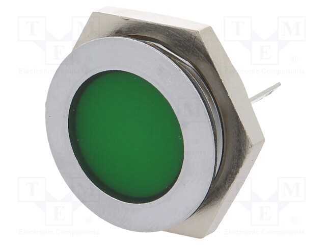 Luz indicadora: LED, plana, verde, 12÷14VDC, 22mm.