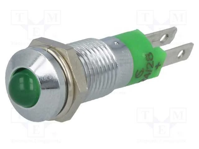 Luz indicadora: LED, convexa, verde, 24÷28VDC, 8,.