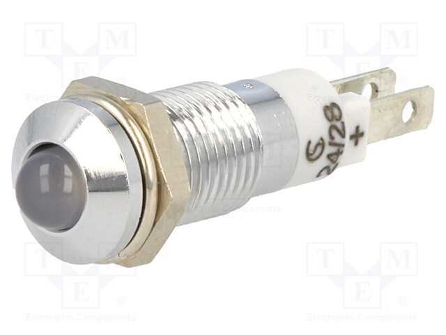 Luz indicadora: LED, convexa, branco, 24÷28VDC, 8.