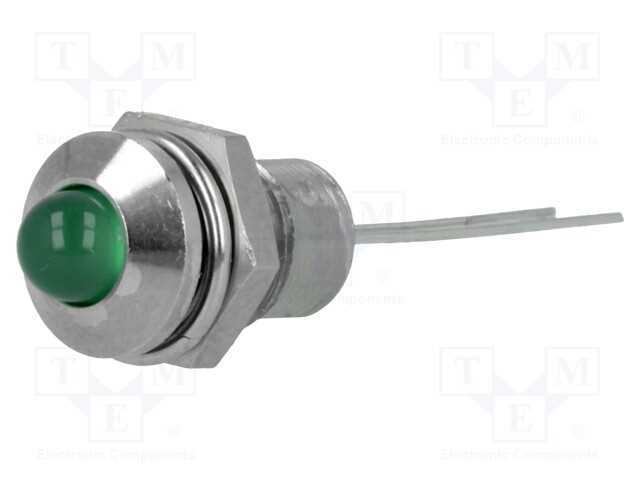 Luz indicadora: LED, convexa, verde, 8,2mm, IP40,.