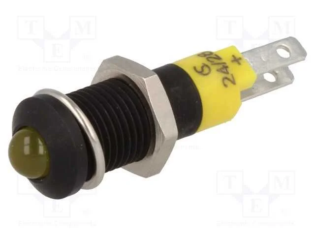 Luz indicadora: LED, convexa, amarela, 24÷28VDC, .