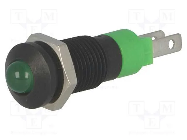 Luz indicadora: LED, convexa, verde, 24÷28VDC, 8,.