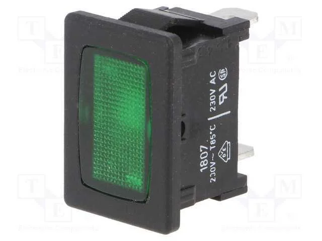 Luz indicadora: com lâmpada de néon, plana, verde.