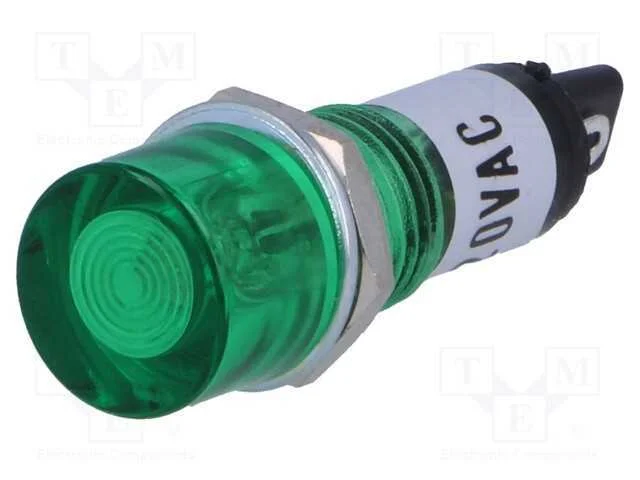 Luz indicadora: com lâmpada de néon, plana, verde.