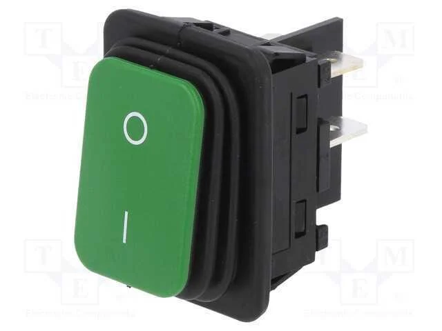 ROCKER, DPST, Pos: 2, ON-OFF, 20A/250VAC, verde, .