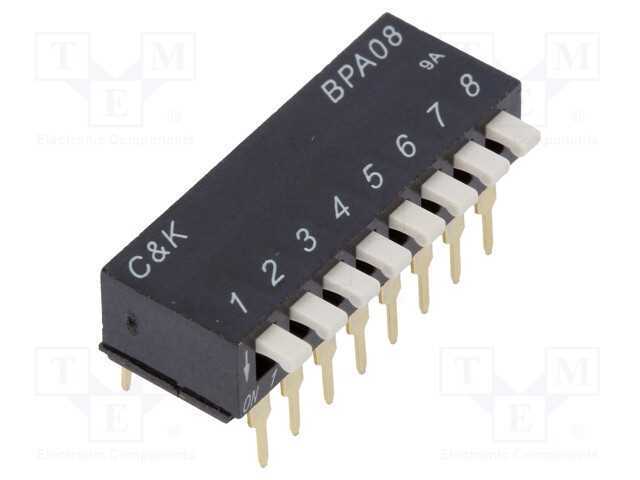 Interruptor: DIP-SWITCH, Quantidade de secções: 8.