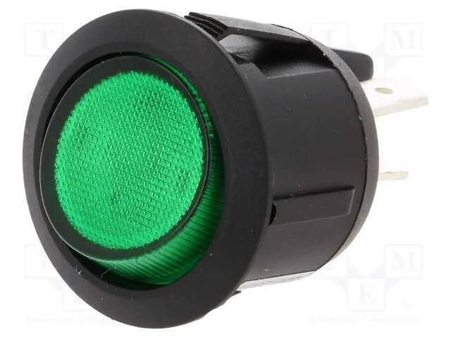 ROCKER, DPST, Pos: 2, ON-OFF, 10A/250VAC, verde, .