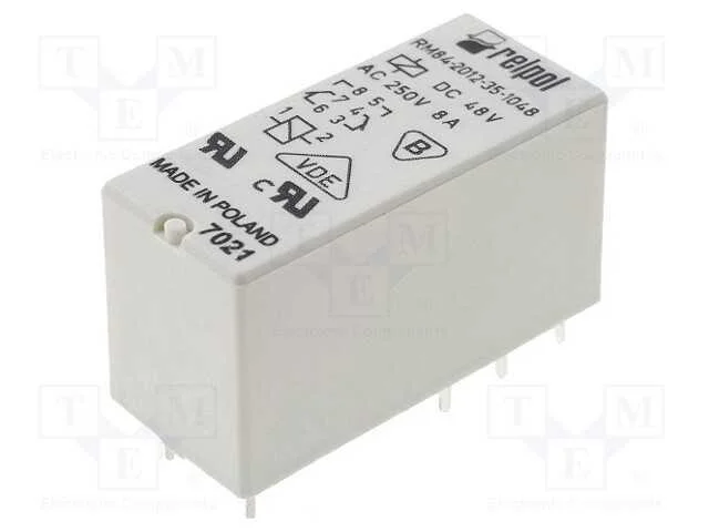 Relé: Eletromagnético, Dpdt, Ubobina : 48vdc, 8a, 8a/250vac, Pcb