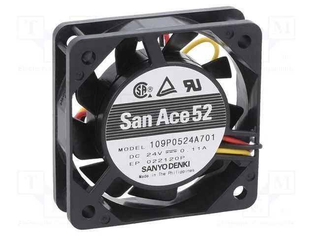 Ventilador: DC, transversal, 24VDC, 52x52x15mm, 2.