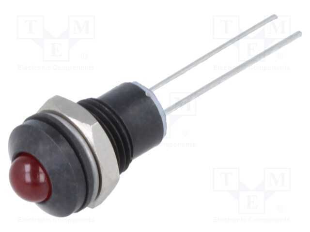 Luz indicadora: LED, convexa, vermelho, 2VDC, 8mm.