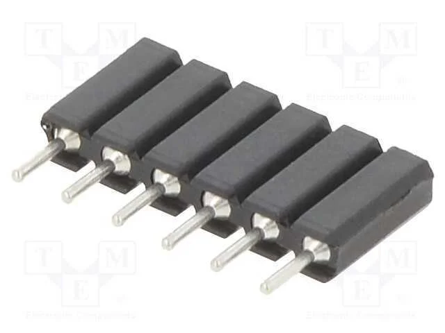 Tomada, pinos, fêmea, PIN: 6, simples, 2,54mm, TH.