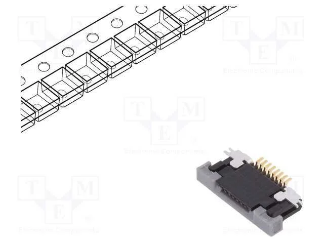 Conector: FFC/FPC, horizontais, PIN: 8, contactos.