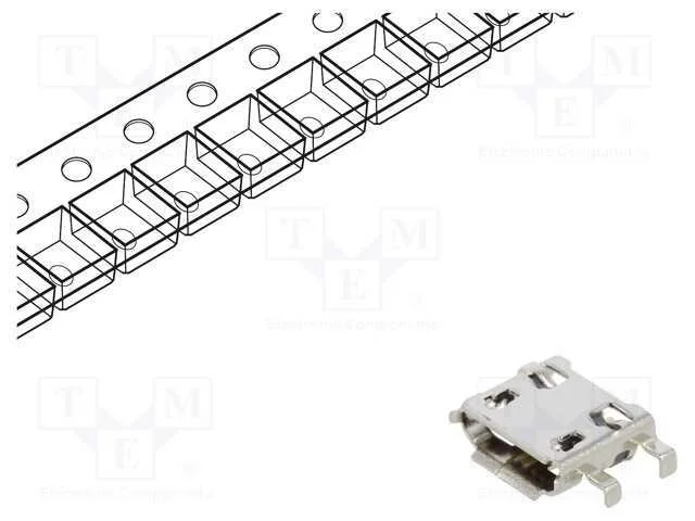 Tomada, Usb B Micro, Pin: 5, Smt,Tht, para Pcb, Horizontais