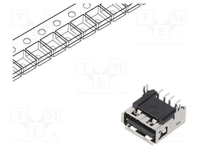 Tomada, Usb A, 2.0, Smt, para Pcb, Dourado, Horizontais, Preta