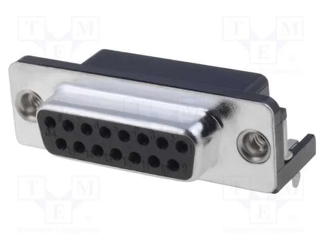 D-Sub, PIN: 15, tomada, fêmea, angulares 90, THT,.
