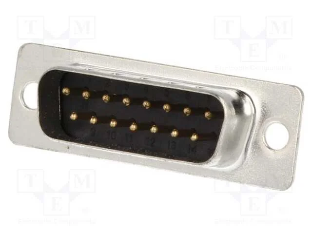D-Sub, PIN: 15, ficha, macho, com cabo, solda, pr.