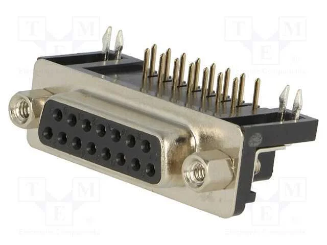 D-Sub, PIN: 15, tomada, fêmea, angulares 90, THT,.