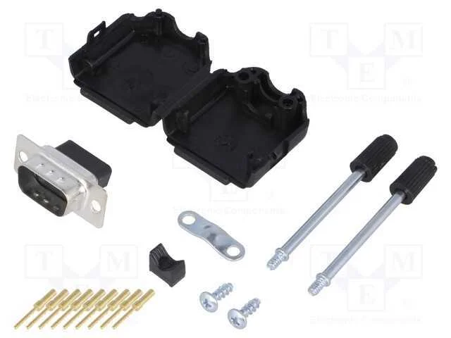 D-Sub, Pin: 9, Ficha, Macho, Cerrar, com Cabo, Preta