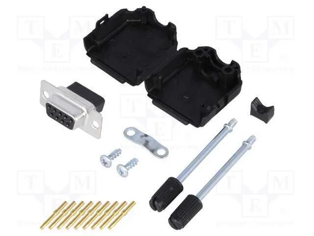 D-Sub, Pin: 9, Ficha, Fêmea, Cerrar, com Cabo, Preta