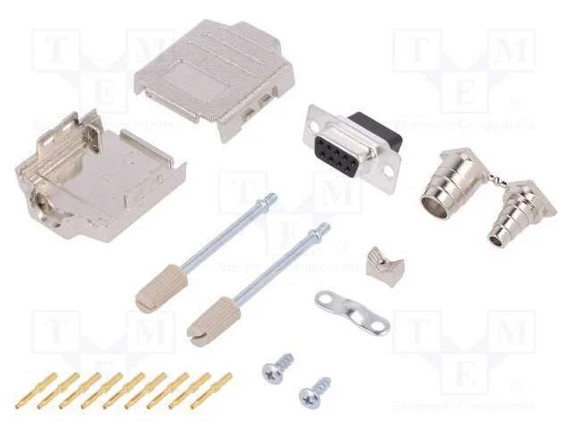 D-Sub, Pin: 9, Ficha, Fêmea, Cerrar, com Cabo, Preta