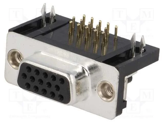D-Sub HD, PIN: 15, tomada, fêmea, angulares 90, T.