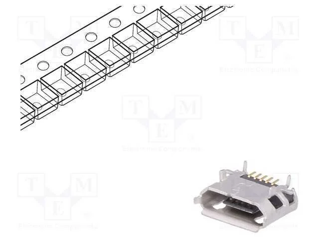 Tomada, Usb B Micro, para Pcb, Smt,Tht, Pin: 5, Horizontais, Preta