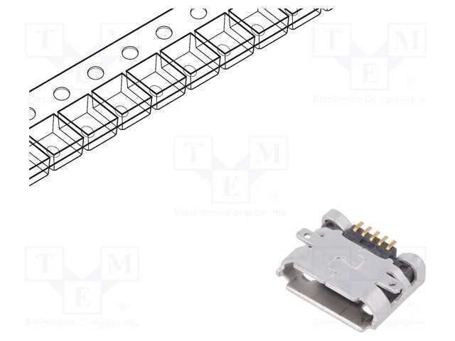 Tomada, Usb B Micro, para Pcb, Smt, Pin: 5, Horizontais, Usb 2.0
