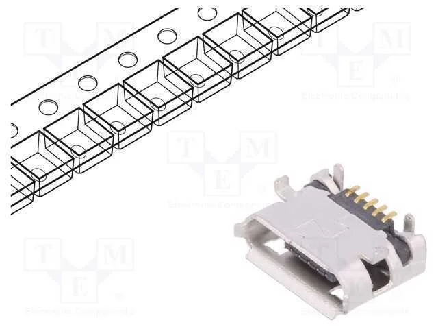 Tomada, Usb B Micro, para Pcb, Smt,Tht, Pin: 5, Horizontais, Preta
