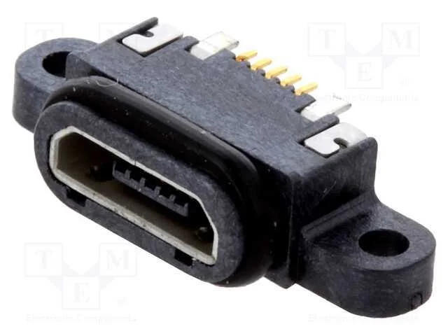 Tomada, Usb B Micro, Smt, Pin: 5, com Juntas, Usb 2.0, Ipx7, Dourado