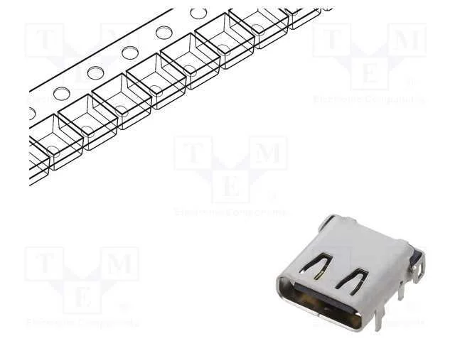 Tomada, Usb C, para Pcb, Smt,Tht, Pin: 24, Angulares 90, Usb 3.1