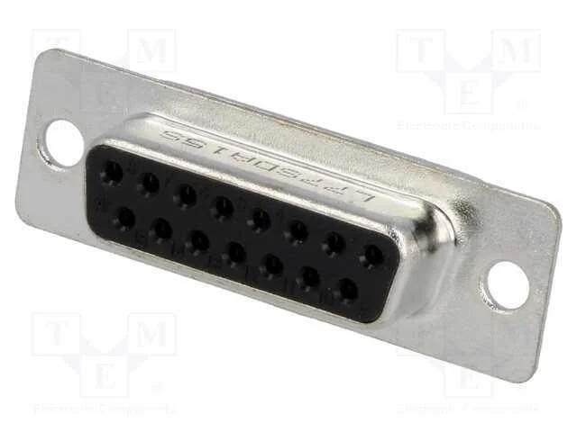 D-Sub, PIN: 15, ficha, fêmea, com cabo, solda, 5A.