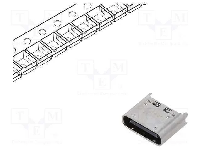 Tomada, Usb C, Cx, para Pcb, Smt, Pin: 24, Verticais, Gen2, Usb 3.1