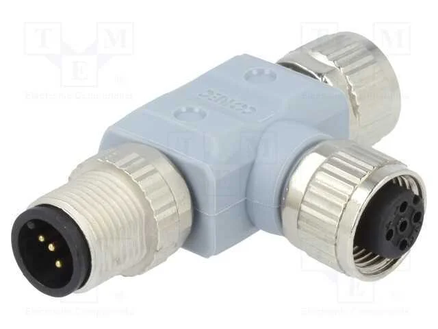 T- Conector, Macho M12,Fêmea M12 X2, Pin: 5, Ip67, T