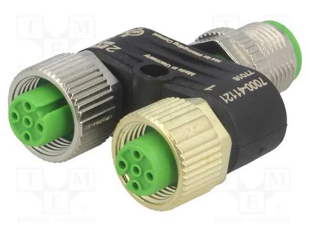 T- Conector, Macho M12,Fêmea M12 X2, Pin: 5, Ip67, Y, 4a, 30vdc