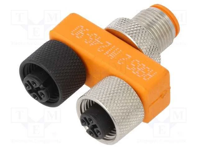 T- conector, macho M12,fêmea M12 x2, PIN: 4, IP67.