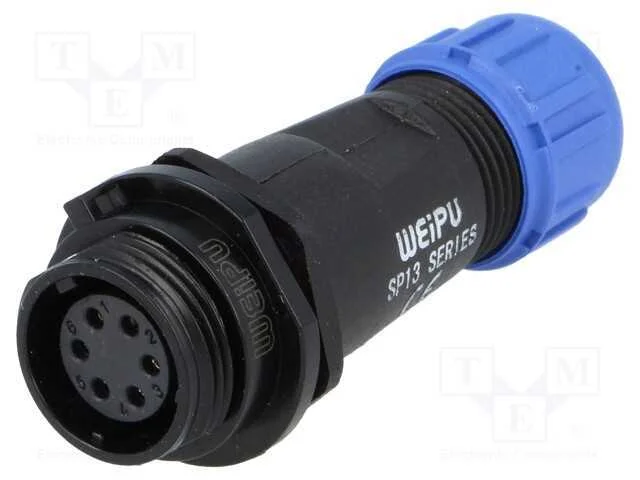 Ficha, SP13, fêmea, PIN: 6, IP68, 4÷6,5mm, 5A, so.