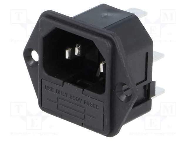Conector: de alimentação, tomada, macho, 10A, 250.
