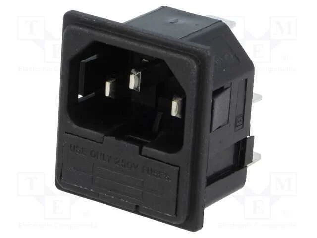 Conector: de alimentação, tomada, macho, 10A, 250.