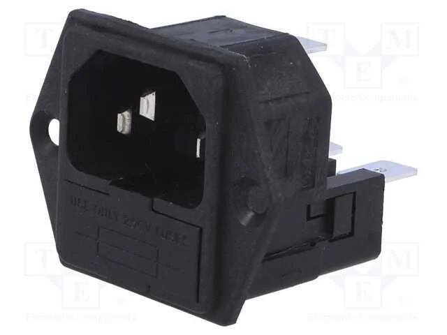 Conector: de alimentação, tomada, macho, 10A, 250.
