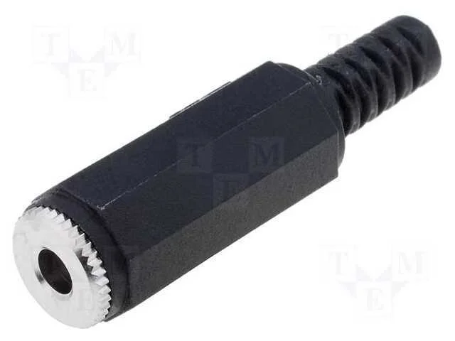 Ficha, Jack 3,5mm, Fêmea, Stereo, Faixas: 3, Simples, com Cabo, 4mm