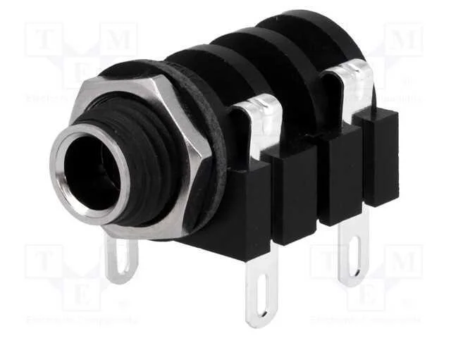 Tomada, Jack 6,3mm, Fêmea, Mono, Faixas: 2, Angulares 90, Solda