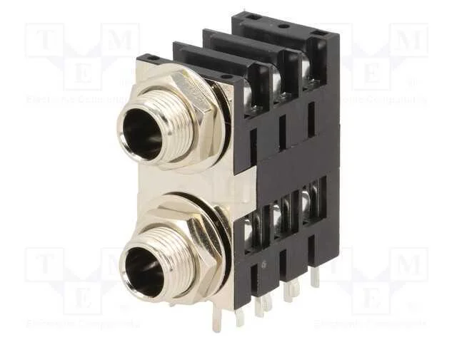 Tomada, Jack 6,3mm, Fêmea, Duplas,Stereo,Com Interruptor Triple