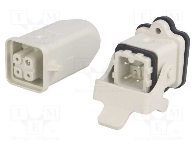 Conector: HDC, macho + fêmea, S-A, PIN: 4, 3+PE, .