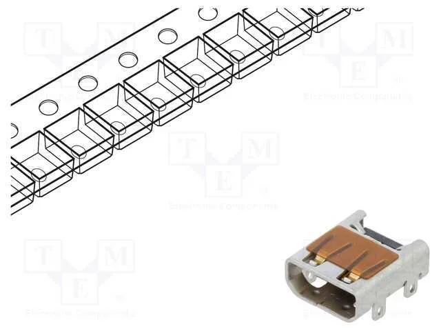Conector: Hdmi, Tomada, Pin: 19, Seletivamente Dourado, Smt